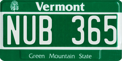 VT license plate NUB365