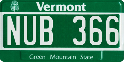 VT license plate NUB366