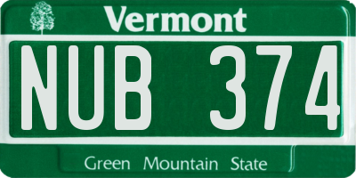 VT license plate NUB374