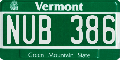 VT license plate NUB386