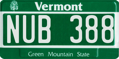 VT license plate NUB388