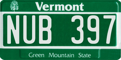 VT license plate NUB397