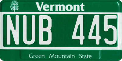 VT license plate NUB445
