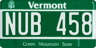 VT license plate NUB458