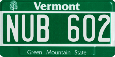 VT license plate NUB602