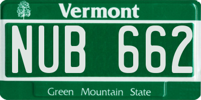 VT license plate NUB662