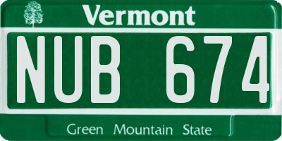 VT license plate NUB674