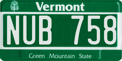 VT license plate NUB758