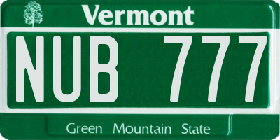 VT license plate NUB777