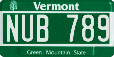 VT license plate NUB789