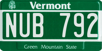 VT license plate NUB792