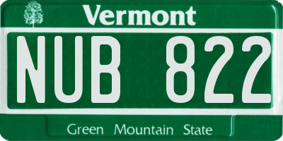 VT license plate NUB822