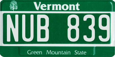 VT license plate NUB839
