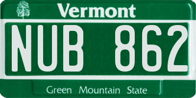VT license plate NUB862