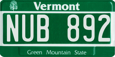 VT license plate NUB892