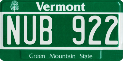 VT license plate NUB922