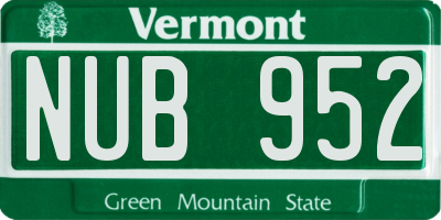 VT license plate NUB952