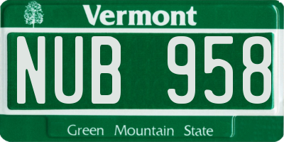 VT license plate NUB958