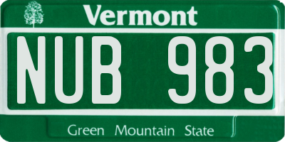 VT license plate NUB983