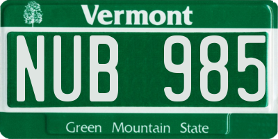VT license plate NUB985