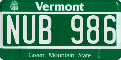 VT license plate NUB986