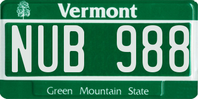 VT license plate NUB988