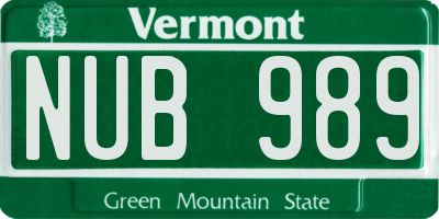VT license plate NUB989