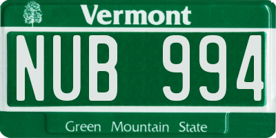 VT license plate NUB994