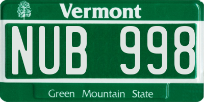 VT license plate NUB998