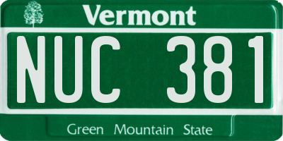 VT license plate NUC381