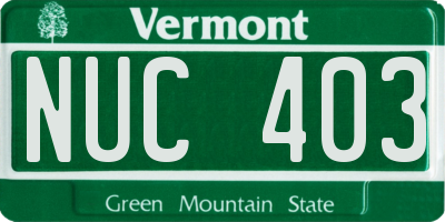 VT license plate NUC403