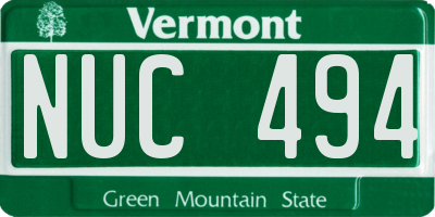 VT license plate NUC494