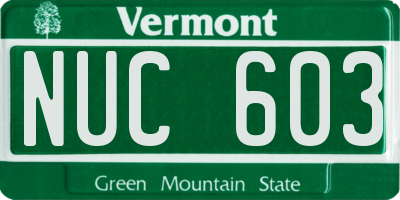 VT license plate NUC603
