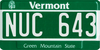 VT license plate NUC643