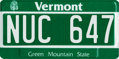 VT license plate NUC647