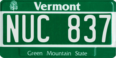 VT license plate NUC837
