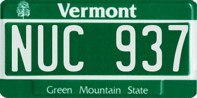 VT license plate NUC937