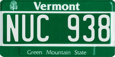 VT license plate NUC938