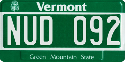 VT license plate NUD092