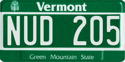 VT license plate NUD205