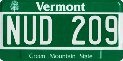VT license plate NUD209