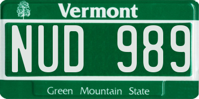 VT license plate NUD989