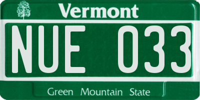 VT license plate NUE033