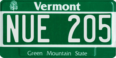 VT license plate NUE205