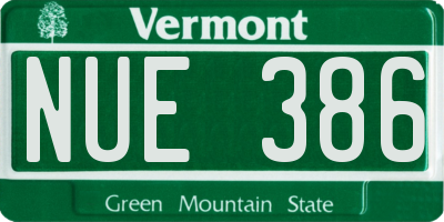 VT license plate NUE386