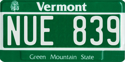 VT license plate NUE839