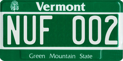 VT license plate NUF002