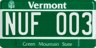 VT license plate NUF003