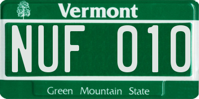 VT license plate NUF010