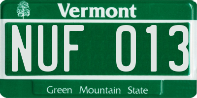 VT license plate NUF013
